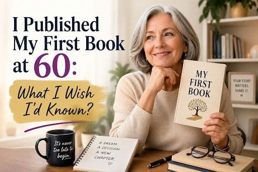 A first-time author at 60 reviewing book publishing steps with a professional publishing team