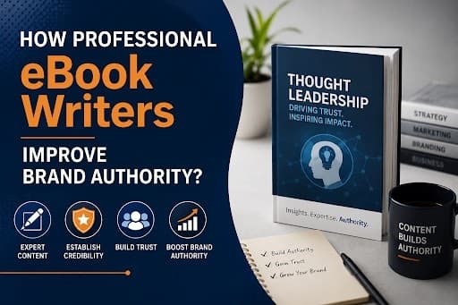 Professional eBook writing services helping businesses build brand authority through thought leadership content.