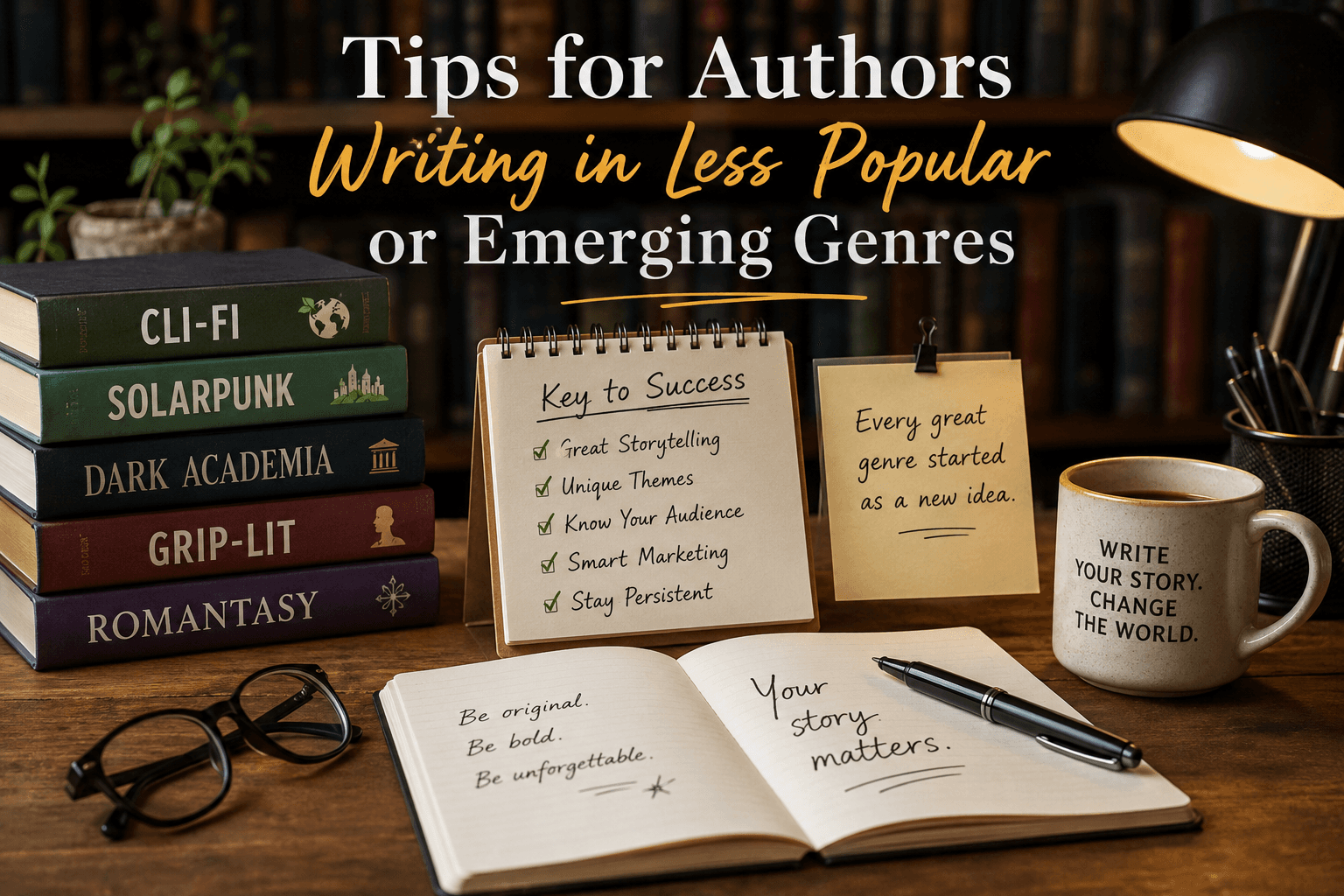 Author writing in an emerging or niche genre, with notes and publishing resources for less popular book categories.