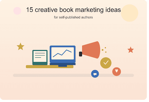 Self-published author reviewing creative book marketing strategies on a laptop with charts and social media icons