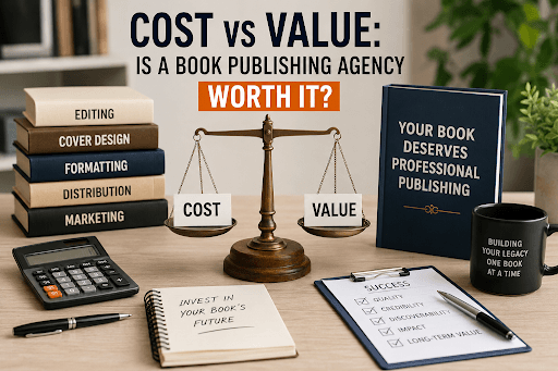 Author comparing book publishing agency costs versus long-term value before hiring professional publishing services