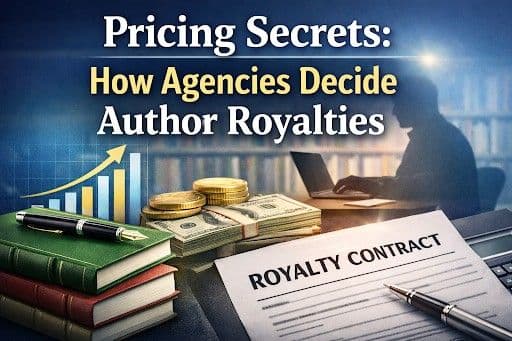 A detailed infographic that showcases the steps of reasoning behind how agencies decide author royalties.